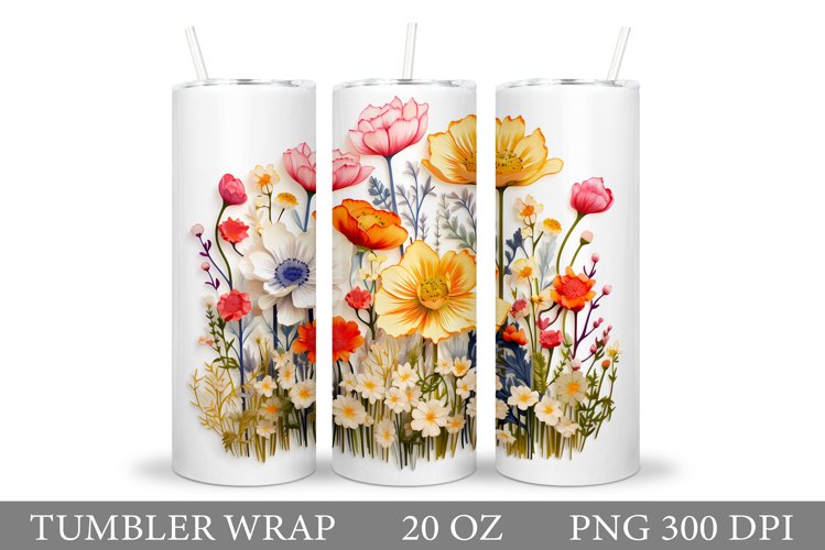 3D Flowers Tumbler Design. Wildflowers Tumbler Sublimation