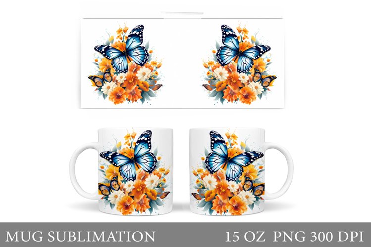 Butterflies Mug Sublimation. Rose Mug Design example image 1