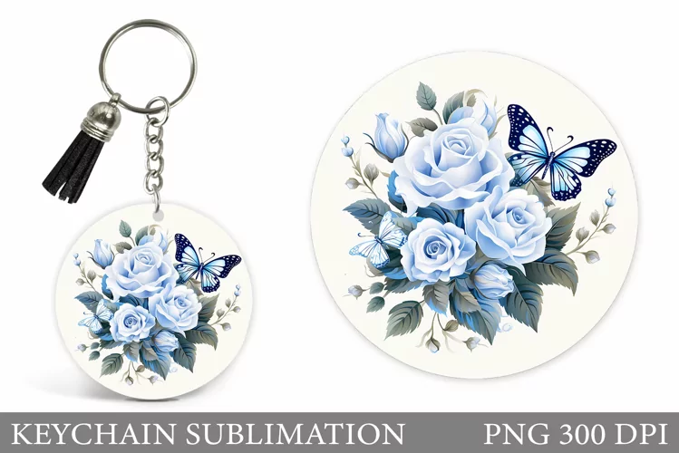Butterfly Keychain Design. Roses Keychain Sublimation