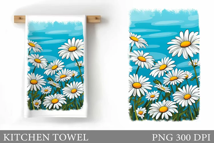 Flowers Kitchen Towel. Daisy Flowers Kitchen Towel Design