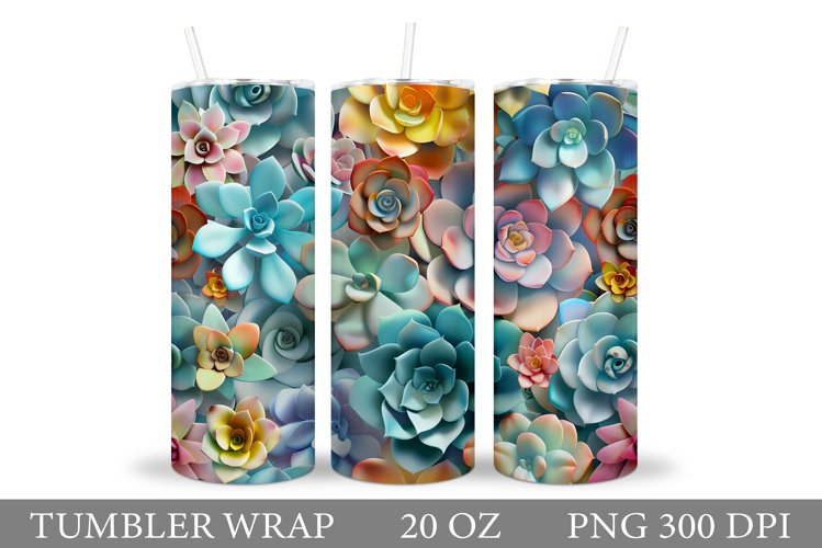 Succulents Tumbler Design. Flowers Tumbler Sublimation