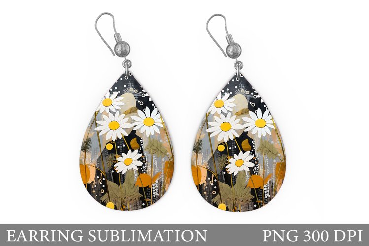 Flowers Earring Sublimation. Daisy Flowers Earring Design example image 1