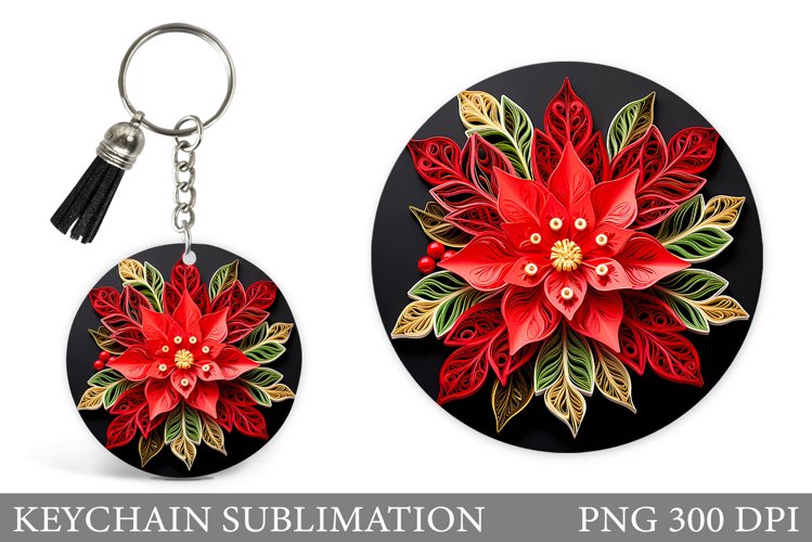 Quilling Poinsettia Keychain. Poinsettia Round Keychain