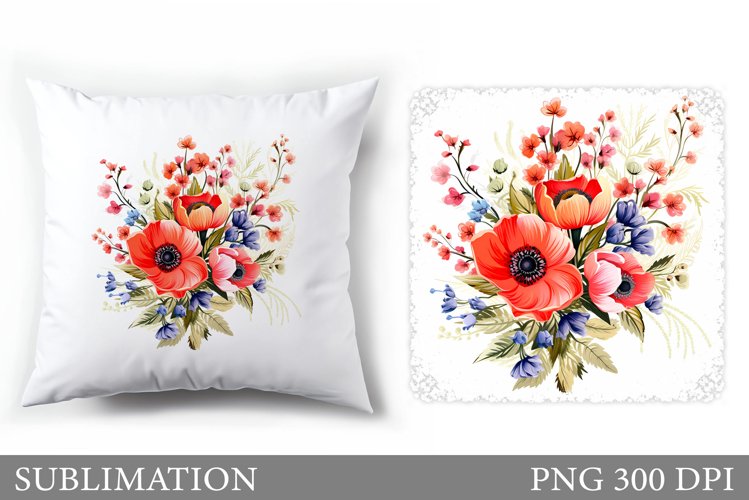 Flowers Sublimation. Wildflowers Pillow Sublimation example image 1