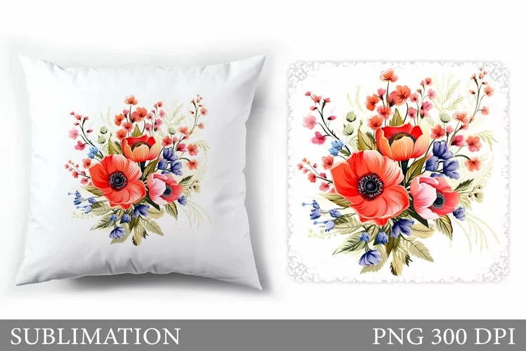 Flowers Sublimation. Wildflowers Pillow Sublimation