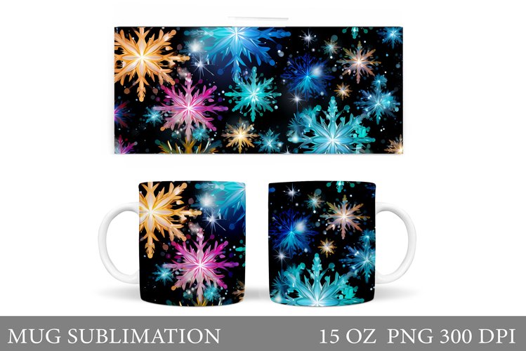 Shimmer Snowflakes Mug. Colorful Snowflakes Mug Sublimation