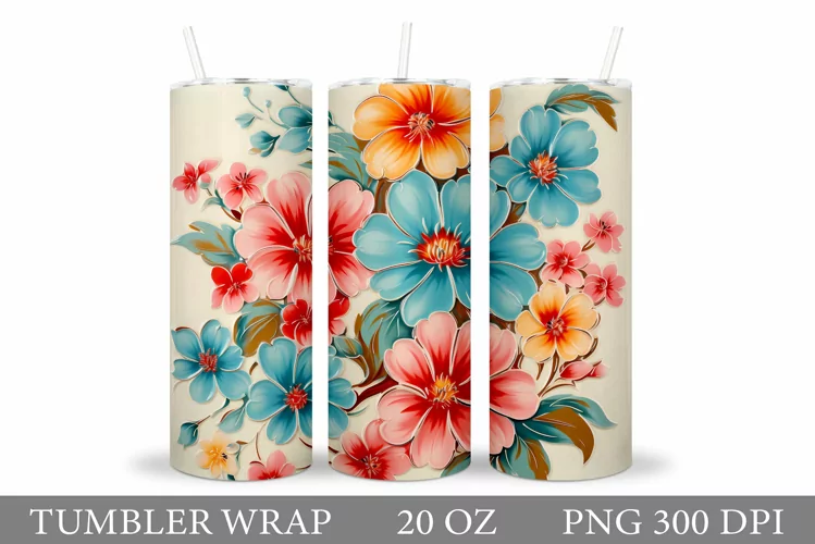 Flowers Tumbler Wrap Design. Sublimation Tumbler Flowers