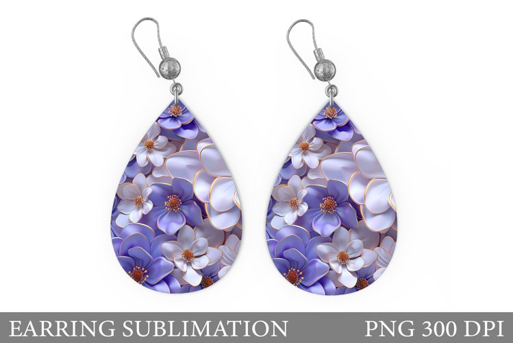 3D Flowers Earring Design. Flowers Teardrop Earring Template example image 1