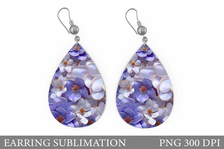 3D Flowers Earring Design. Flowers Teardrop Earring Template