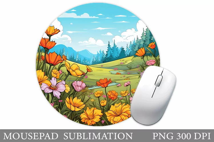 Flowers Mouse Pad Design. Flowers Round Mouse Pad Template
