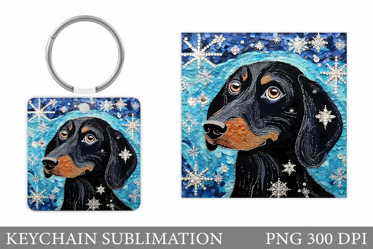 Dog Keychain Sublimation. Winter Dog Square Keychain