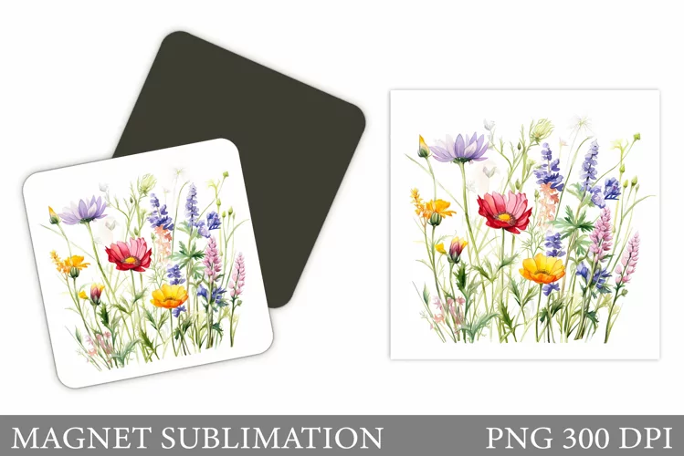 Flowers Square Magnet Design. Wildflowers Magnet Sublimation