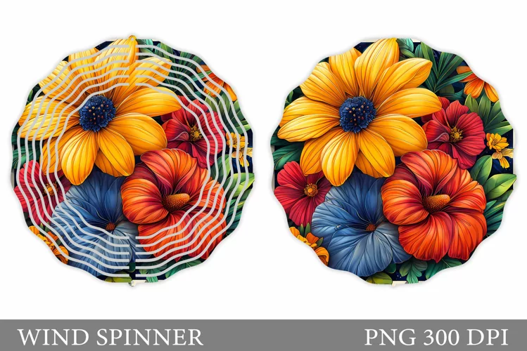 Flowers Wind Spinner Design. Floral Wind Spinner Sublimation