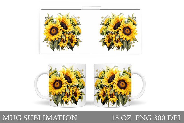 Sunflowers Mug Sublimation. Flowers Mug Wrap Design example image 1