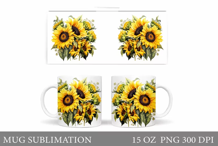 Sunflowers Mug Sublimation. Flowers Mug Wrap Design