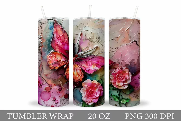 Butterfly Tumbler Sublimation. Flowers Tumbler Wrap Design