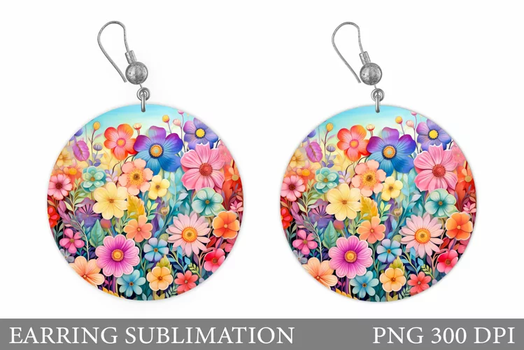 Flowers Earring Sublimation. Floral Earring Design