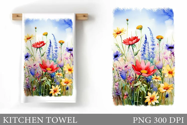 Flowers Kitchen Towel. Wildflowers Kitchen Towel Design