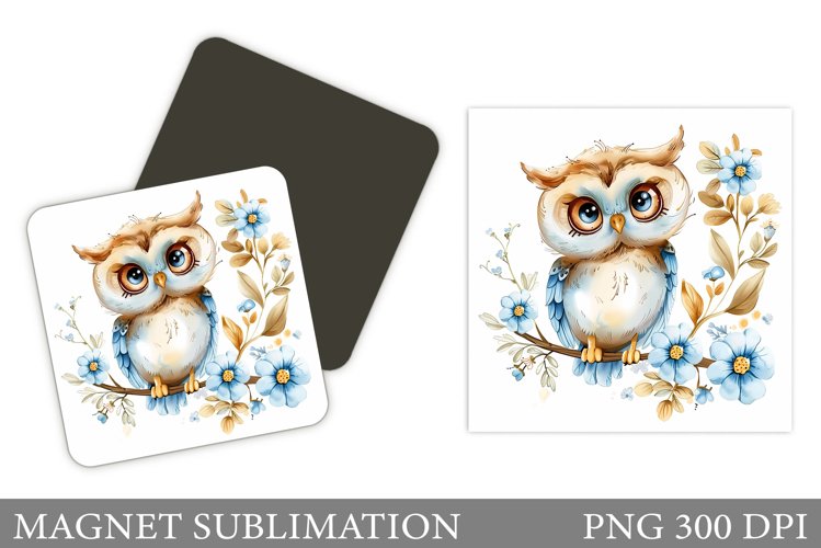 Owl Magnet Design. Owl Flowers Magnet Sublimation example image 1