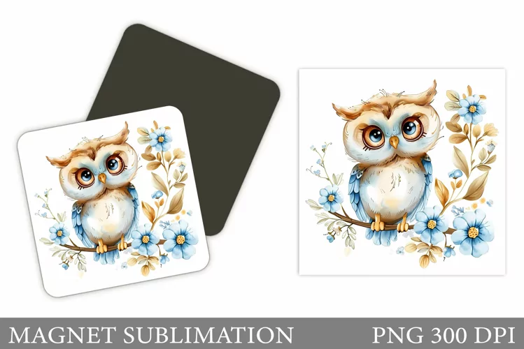 Owl Magnet Design. Owl Flowers Magnet Sublimation
