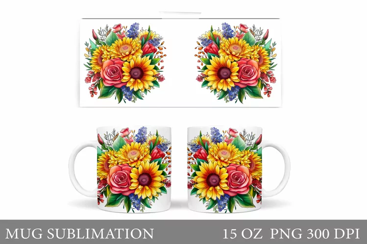 Flowers Mug Sublimation. Flowers Mug Wrap Design
