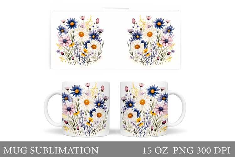 Wildflowers Mug Sublimation. Flowers Mug Wrap Template example image 1