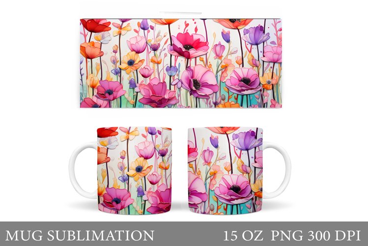 Flowers Mug Wrap Design. Wildflowers Mug Sublimation example image 1