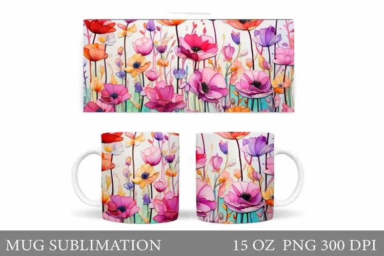 Flowers Mug Wrap Design. Wildflowers Mug Sublimation