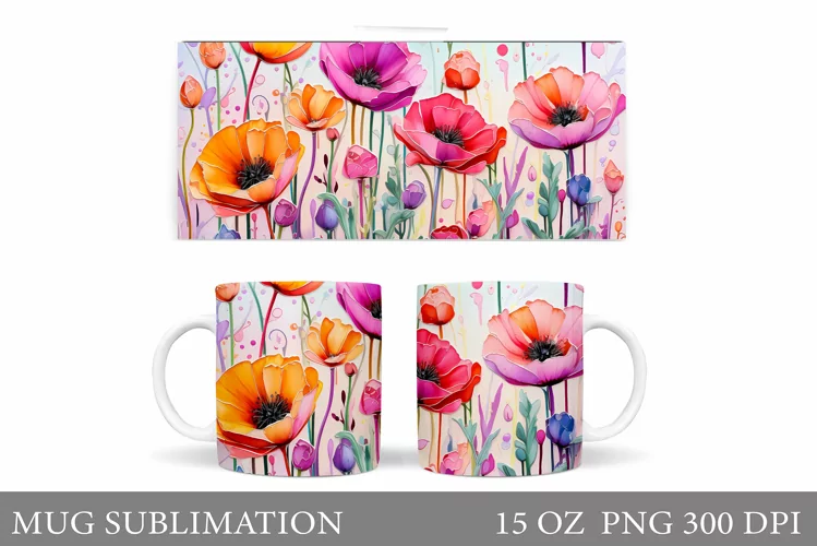 Wildflowers Mug Design. Flowers Mug Sublimation