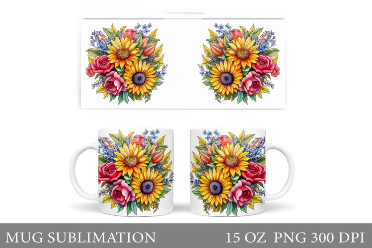 3D Flowers Mug Sublimation. Flowers Mug Wrap Design