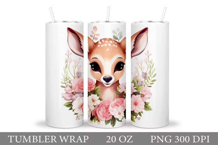 Cute Deer Tumbler Design. Flowers Tumbler Sublimation