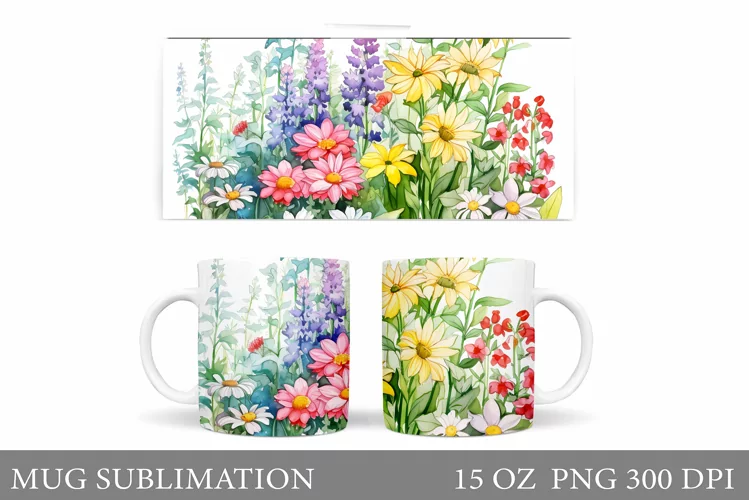 Flowers Mug Wrap Design. Wildflowers Mug Sublimation