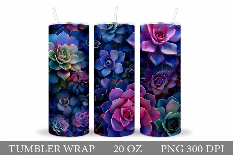 Succulents Tumbler Design. Flowersl Tumbler Sublimation