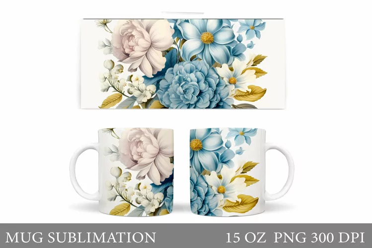 Flowers Mug Sublimation. Flowers Mug Wrap Design