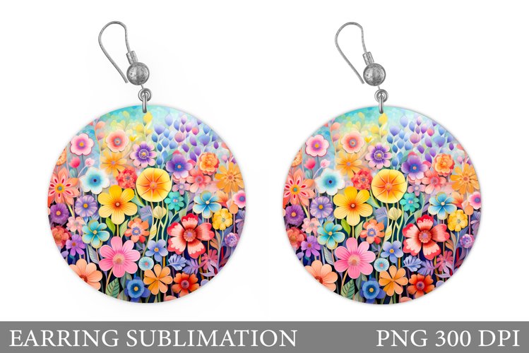 Flowers Earring Sublimation. Flowers Round Earring example image 1