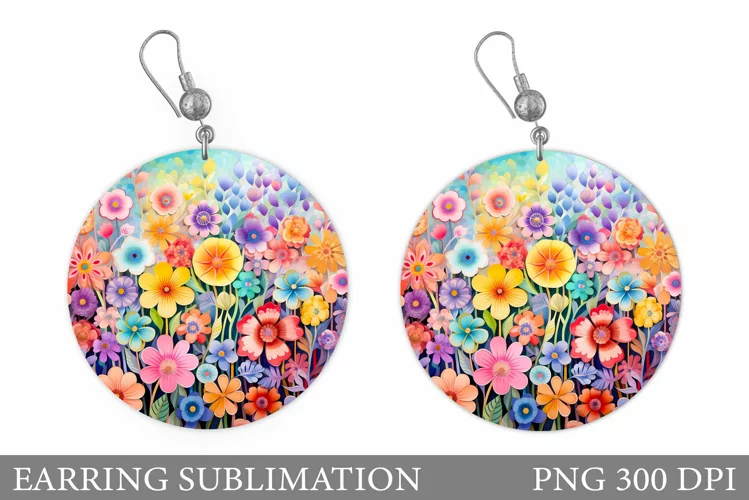 Flowers Earring Sublimation. Flowers Round Earring