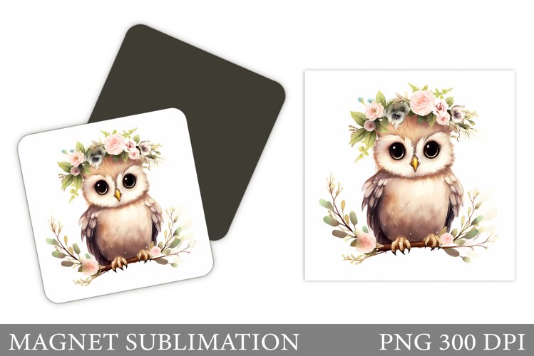 Cute Owl Magnet. Owl Flowers Magnet Sublimation