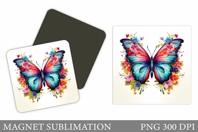 Butterfly Square Magnet. Rainbow Butterfly Magnet Design
