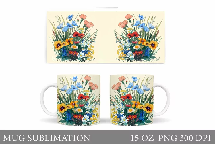 Flowers Mug Wrap Design. Flowers Mug Sublimation
