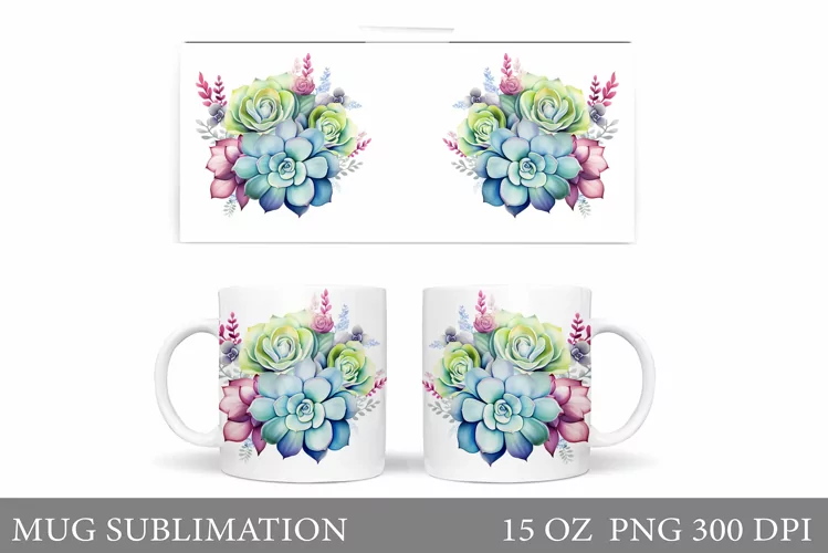 Succulents Mug Sublimation. Plants Mug Design
