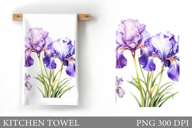Irises Kitchen Towel. Flowers Kitchen Towel Sublimation example image 1