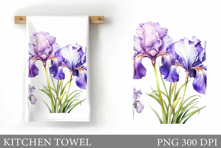 Irises Kitchen Towel. Flowers Kitchen Towel Sublimation