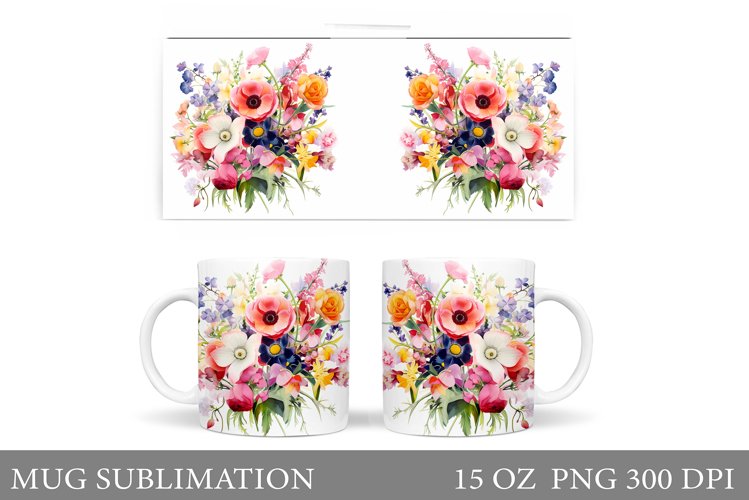 Flowers Mug Sublimation. Floral Mug Wrap Design
