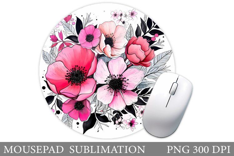 Flowers Mouse Pad Design. Flowers Round Mouse Pad Template example image 1