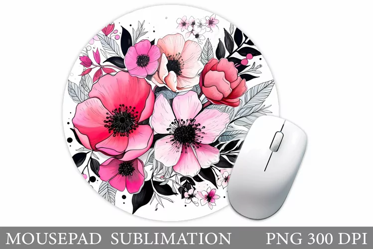 Flowers Mouse Pad Design. Flowers Round Mouse Pad Template