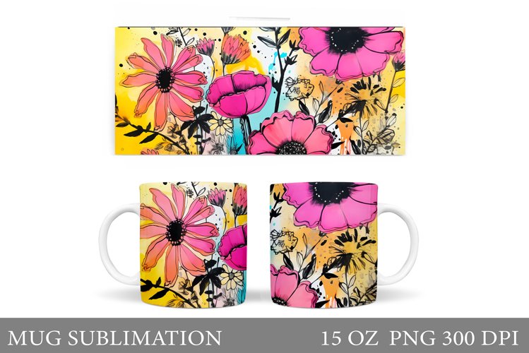 Flowers Mug Sublimation. Flowers Mug Wrap Design