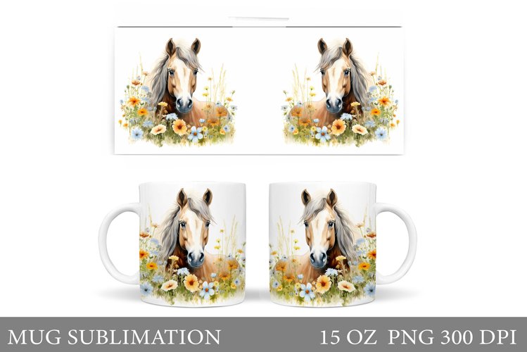 Horse Mug Sublimation. Flowers Mug Design
