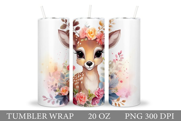 Cute Deer Tumbler Sublimation. Flowers Tumbler Design