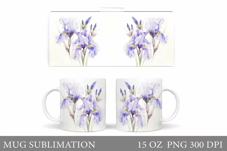 Irises Mug Sublimation. Flowers Mug Design