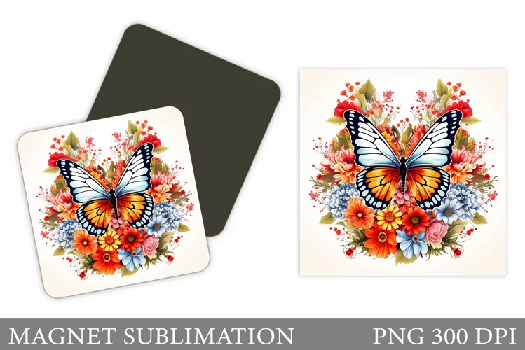 Butterfly Magnet Sublimation. Flowers Magnet Design